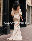 Trumpet Mermaid Sweetheart Satin Champagne Prom Dress With Slit