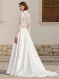 Long Sleeves Lace Beading Trumpet Mermaid High Neck Wedding Dress