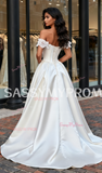 Lace Beading A Line Satin Off The Shoulder Wedding Dress