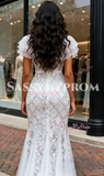 Trumpet Mermaid Crsytal Short Sleeve Scoop Tulle Wedding Dress