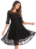 Black Scallop Trim Lace Overlay Dress