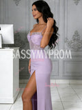 Purple Strapless Beading Trumpet Mermaid Satin Prom Dress