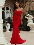 Red Flower Mermaid Trumpet Maxi Party Dress