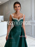 Green Sweetheart Beading A Line Satin Prom Dress