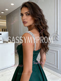 Green Sweetheart Beading A Line Satin Prom Dress