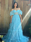 Red Tiered Off-Shoulder Prom Masterpiece Dress