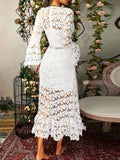 Vintage Romantic Crochet-Detailed Lace Dress