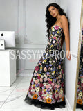 Sweetheart Floral Lace Black A Line Prom Dress