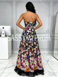 Sweetheart Floral Lace Black A Line Prom Dress
