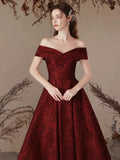 Off-Shoulder Red Lace A Line Prom Dress