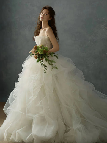 Tulle Strapless A Line Appliques Sheer Wedding Dress