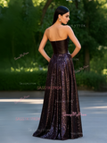 Belt Pleats Sequin Brown Sweetheart A Line Prom Dress