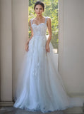 Appliques Sparkle Straps Tulle A Line Wedding Dress