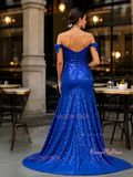 Sequin Trumpet Mermaid Keyhole Off The Shoulder Prom Dress With Slit