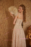 Lace Spaghetti Straps Tea Length Champagne Prom Dress