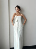 Belt Sheath Column Strapless Spandex Wedding Dress With Pockets