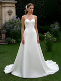 Simple Satin A Line Sleeveless Wedding Dress