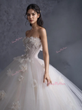 Tulle Flower Ball Gown Strapless Wedding Dress