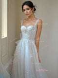 Appliques Sparkle Straps Tulle A Line Wedding Dress