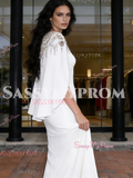 Trumpet Mermaid Beading White Cape Satin Prom Dress