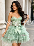 Mint Green Lace Tulle Layer A Line Homecoming Dress