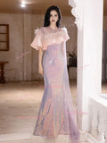 Trumpet Mermaid Scoop Ombre Sequin Feather Prom Dress