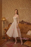 Lace Spaghetti Straps Tea Length Champagne Prom Dress