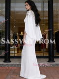 Trumpet Mermaid Beading White Cape Satin Prom Dress
