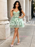 Mint Green Lace Tulle Layer A Line Homecoming Dress
