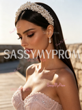 Pearls Ball Gown Ruffles Sweetheart Sequin Pink Prom Dress