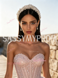 Pearls Ball Gown Ruffles Sweetheart Sequin Pink Prom Dress