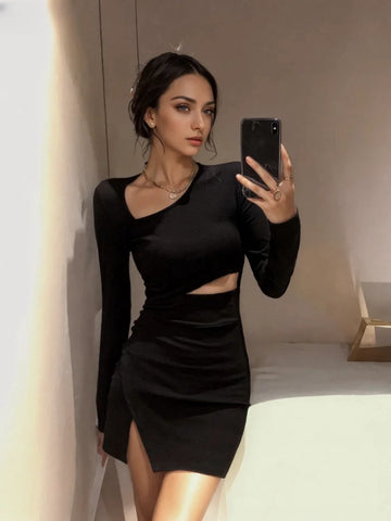 Stylish Cut-Out Black Mini Dress