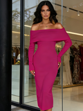 White Long Sleeve Elegant Knit Club Party Midi Maxi Dress
