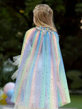 Celestial Rainbow Princess Tulle Cloak with Sparkling Star Accents