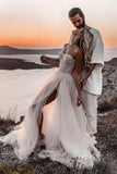 Romantic Sweetheart Tulle Bohemian Wedding Dress With Slit