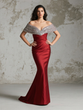 Off The Shoulder Trumpet Mermaid Satin Burgundy Prom Dress