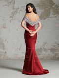 Off The Shoulder Trumpet Mermaid Satin Burgundy Prom Dress