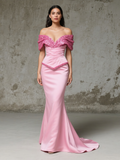 Off The Shoulder Corset Trumpet Mermaid Pink Sequin Prom Dress
