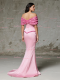 Off The Shoulder Corset Trumpet Mermaid Pink Sequin Prom Dress