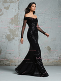 Off The Shoulder Long Sleeve Trumpet Mermaid Black Prom Dress