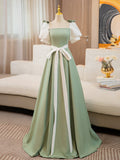 Sage & Ivory Ball gown Prom Dress with Bow Detail