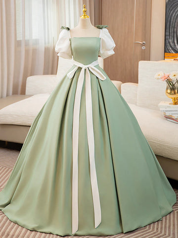 Sage & Ivory Ball gown Prom Dress with Bow Detail