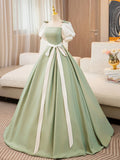 Sage & Ivory Ball gown Prom Dress with Bow Detail