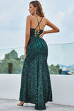 Sparkly Green Sequin Mermaid Prom Dress with Slit