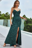Sparkly Green Sequin Mermaid Prom Dress with Slit
