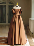 Classic Bronze Ball Gown Short Sleeve Sweetheart Prom Dress