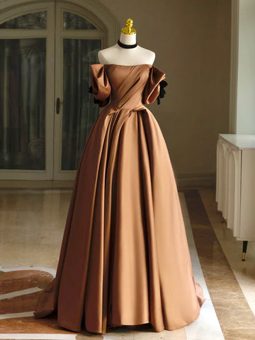 Classic Bronze Ball Gown Short Sleeve Sweetheart Prom Dress