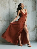 Pleats A Line Ruched Sexy Chiffon Long Prom Dress
