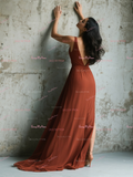 Pleats A Line Ruched Sexy Chiffon Long Prom Dress