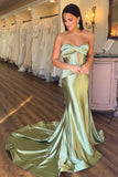 Olive Green Satin Sleek Keyhole Prom Dress